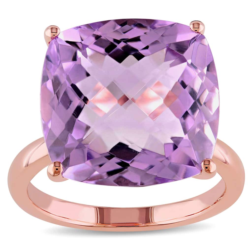 Miadora 14k Rose Gold Cushion-cut Pink Amethyst Cocktail Ring