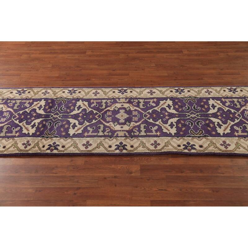 Purple Oushak Oriental Runner Rug Hand-Knotted Wool Carpet - 2'7" x 10'0"