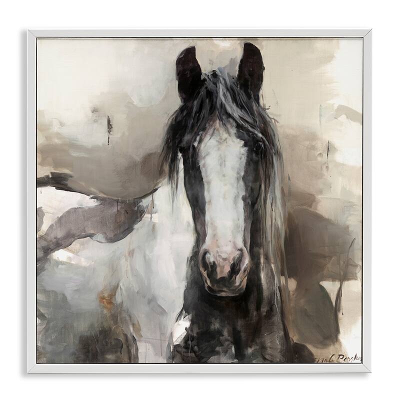 Stupell Grey & Beige Horse Abstract Framed Giclee Art Design By Marilyn Hageman - 17 x 17 - White