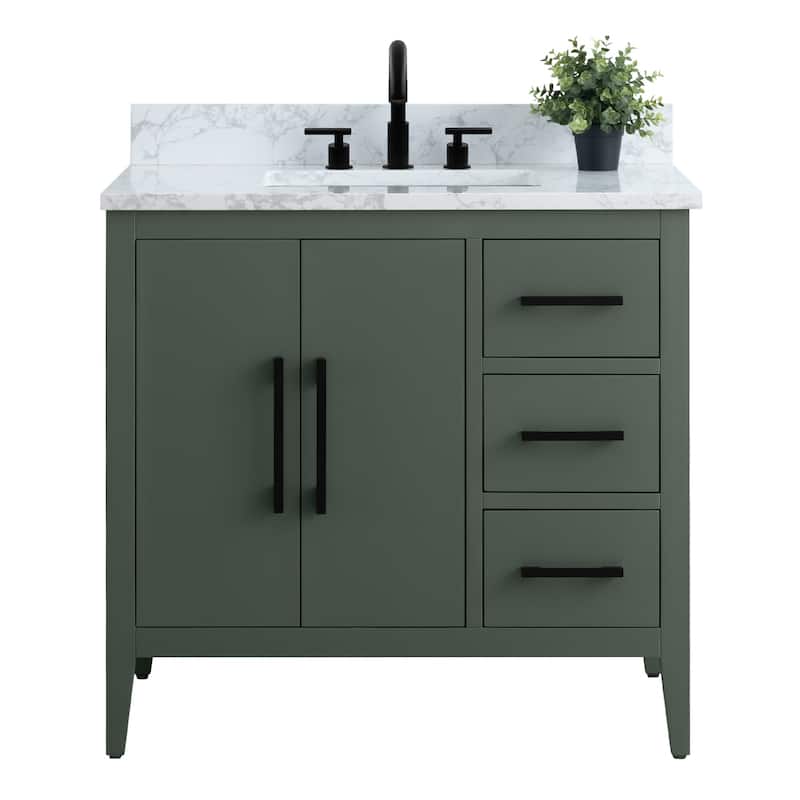 Vanity Art 36" Single Sink Bathroom Vanity Cabinet with Engineered Marble Countertop