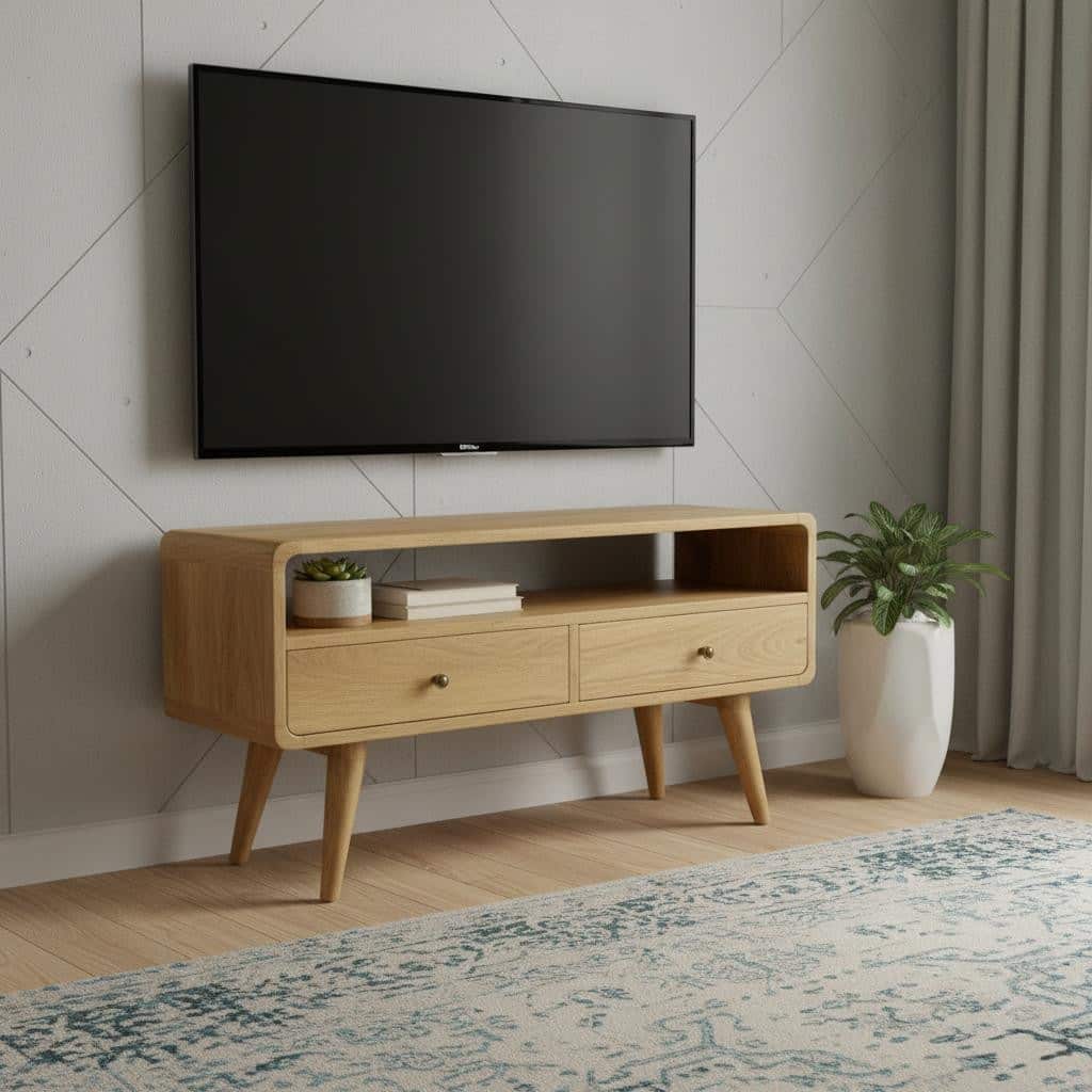 HomeRoots 35" Oak Solid Wood Enclosed and Open Storage TV Stand - 35.40 in. x 18.50 in. x 13.80 in.