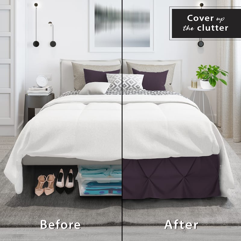 Nestl Pinch Pleat Bed Skirt - Soft Premium Microfiber Ruffle Bed Skirt - 14" Tailored Pintuck Wrap Around Dust Ruffle