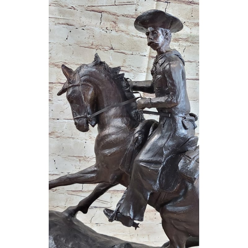 Frederic Remington Cowboy On Horseback Bronze Sculpture Statue Western Decor