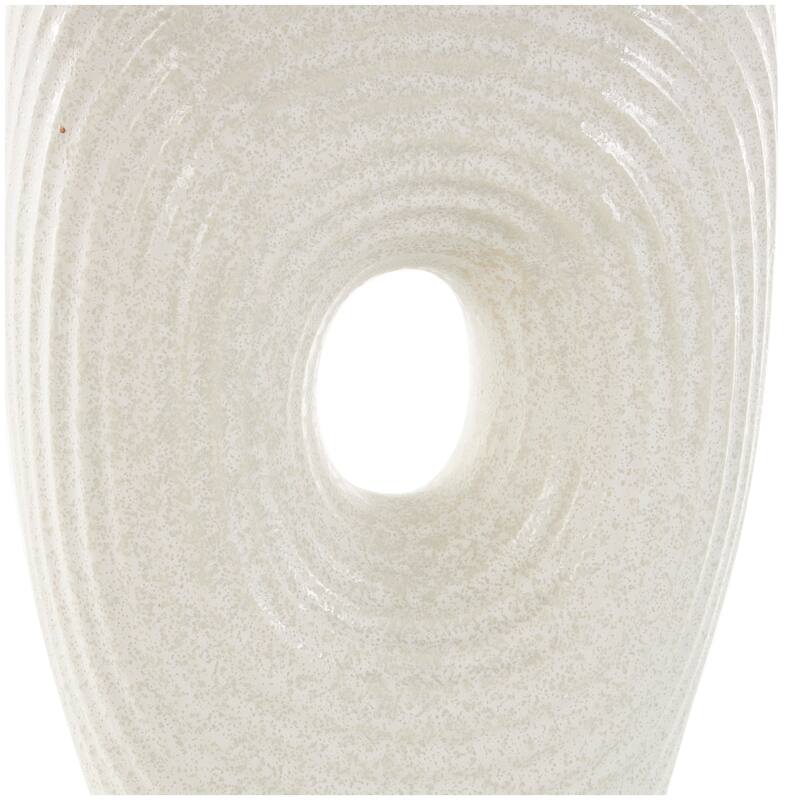 White Ceramic Ribbed Cutout Abstract Decorative Vase with Speckled Texturing
