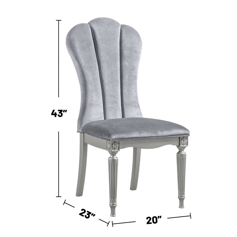 Set of 2 Upholstered Dining Chairs with Turned Fluted Legs