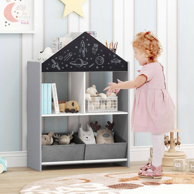 Costway Kids Dollhouse Bookshelf with Writable Chalkboard Whiteboard - See Details