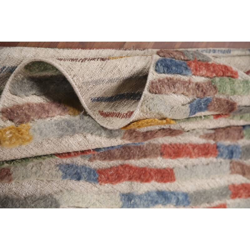 Hand Knotted Oriental 100% Wool Carpet Modern Stripe Multi-Colored Abstract Area Rug - 7' 9'' X 5' 8''