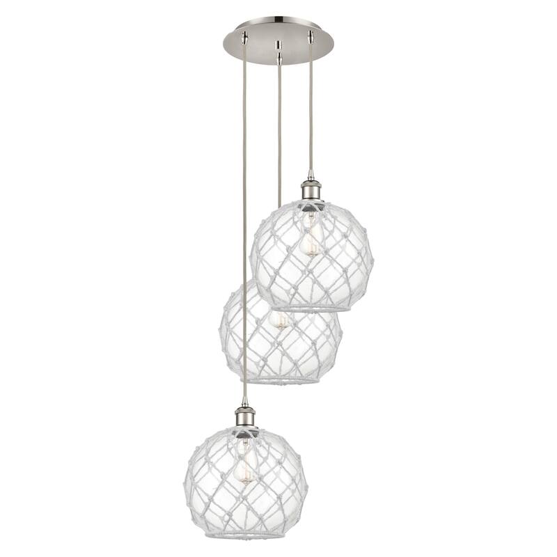 Innovations Lighting Endless Possibilities Ballston - Farmhouse Rope - 3 Light 17" Cord Hung Multi Pendant - Clear Glass with White Rope/Polished Nickel