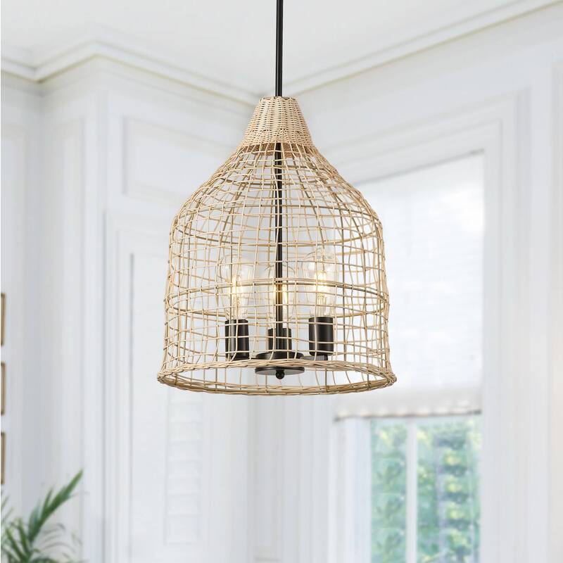 Handmade Woven Natural Rattan Pendant Lighting Fixture for Living Room Bedroom Kitchen