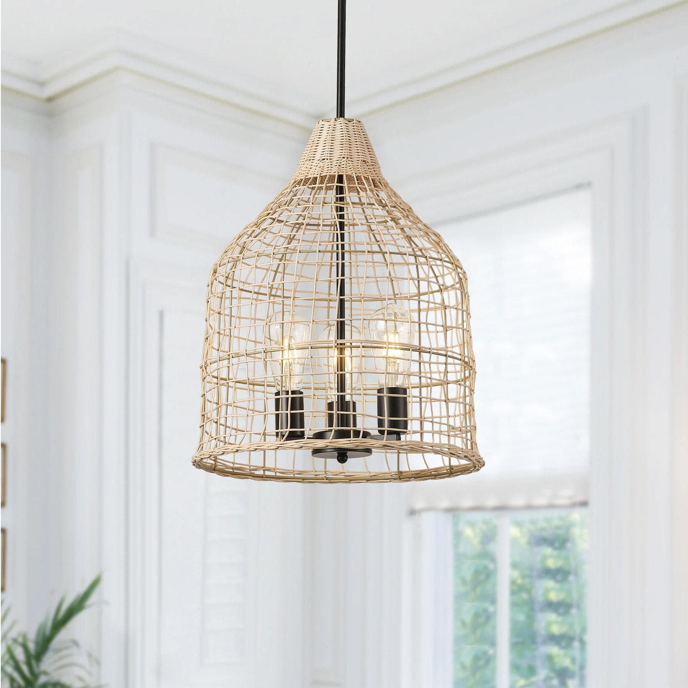 Handmade Woven Natural Rattan Pendant Lighting Fixture for Living Room Bedroom Kitchen