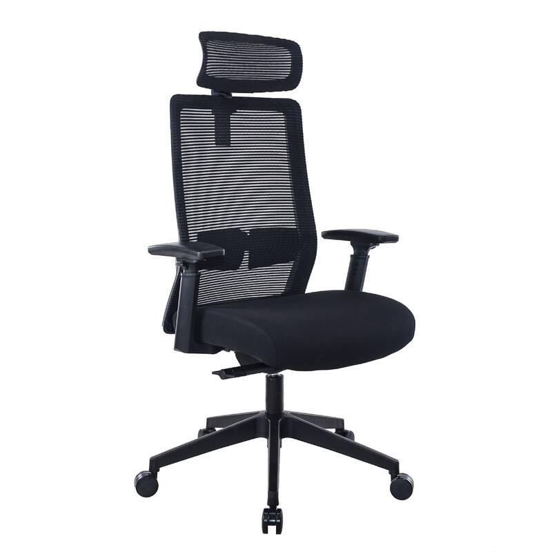Rolling Office Chair with Headrest, Black Mesh, Foam, Swivel Seat