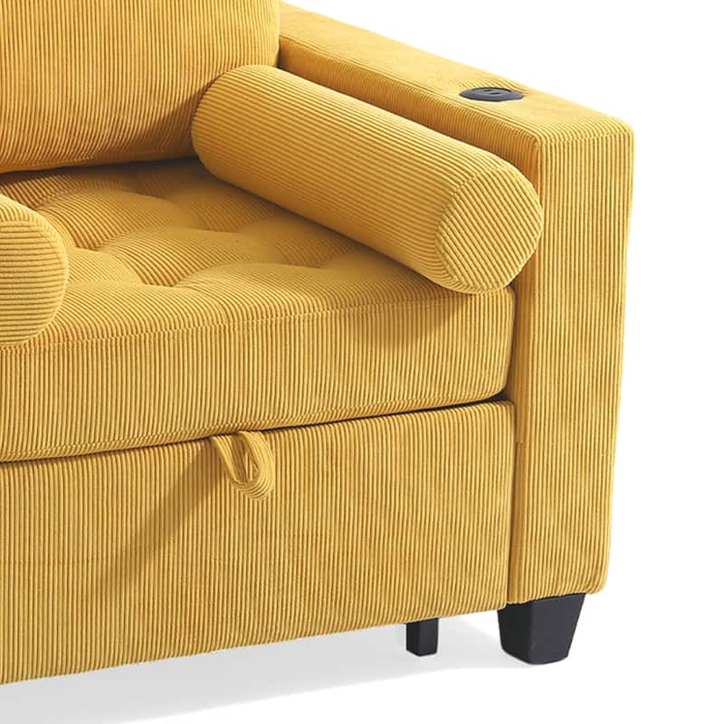 2 Set 3-in-1 Adjustable Recline Convertible Chair Bed Sleeper with USB Port