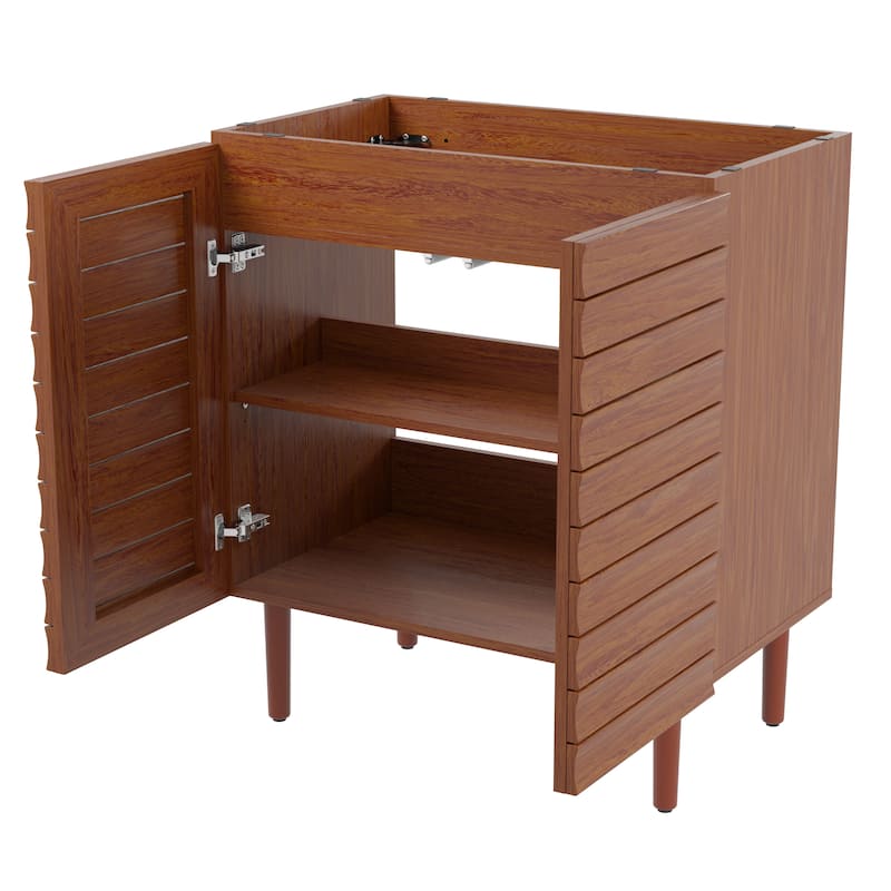 Calandre Thick Linear Slat Modern Farmhouse 2-Shelf Bath Vanity Cabinet Only (Sink Basin not Included), by JONATHAN Y