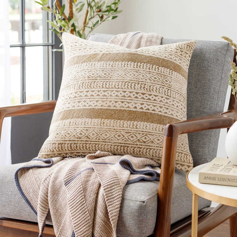 Josie Global Geometric Stripes Throw Pillow - 14"H x 22"W - Cover Only - Tan