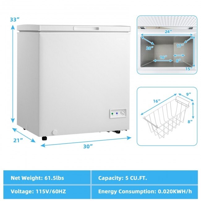 3.5 Cubic Feet Chest Freezer Compact Deep Freezer with Removable Storage  Basket