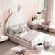 preview thumbnail 23 of 42, Velvet Upholstered Rabbit-Shape Princess Bed, Cute Platform Bed w2 Storage Stools & Headboard & Footboard for Kids
