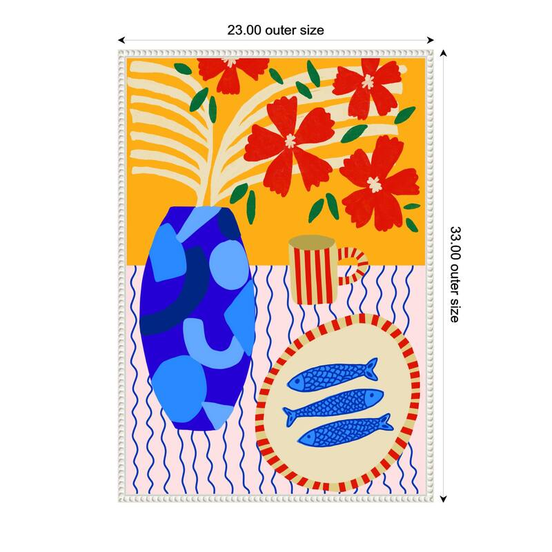 Kate and Laurel Sardines on Stripes by Teresa Rego Framed Canvas Wall Art Print