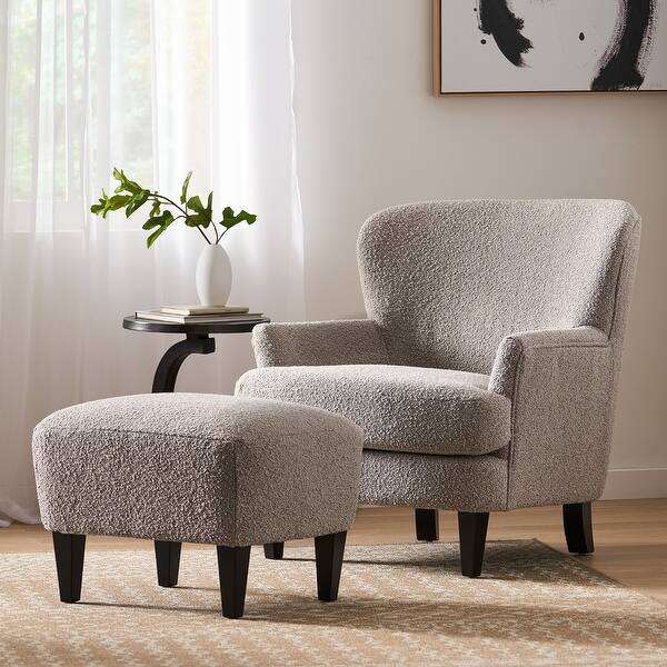 slide 2 of 14, Hartshorn Upholstered Club Chair and Ottoman Set by Christopher Knight Home Warm Stone Gray