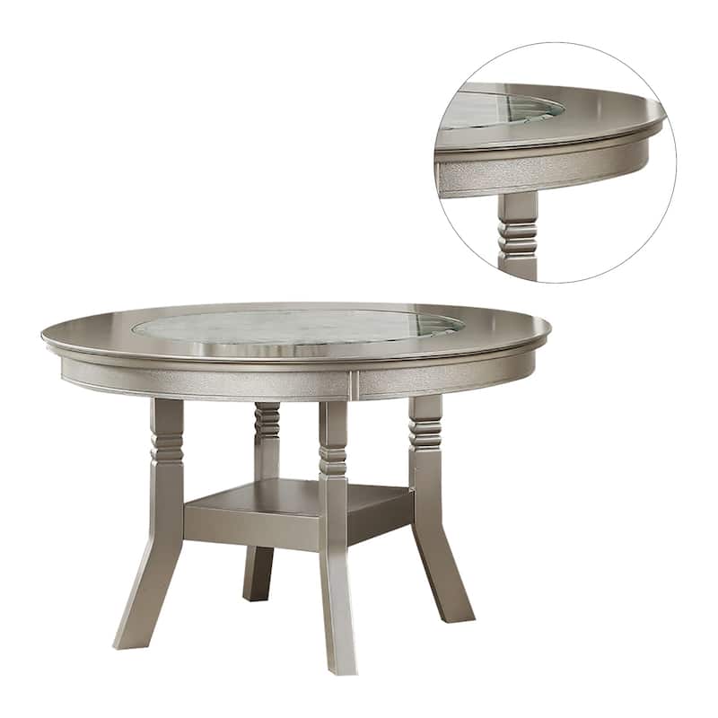 Dining Table with Glass Inserted Top in Antique Silver