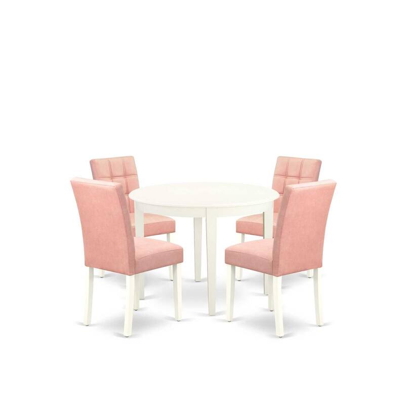HomeStock 5-Piece Linen White Solid Wood Top - Round Dining Room Set - Seats 4