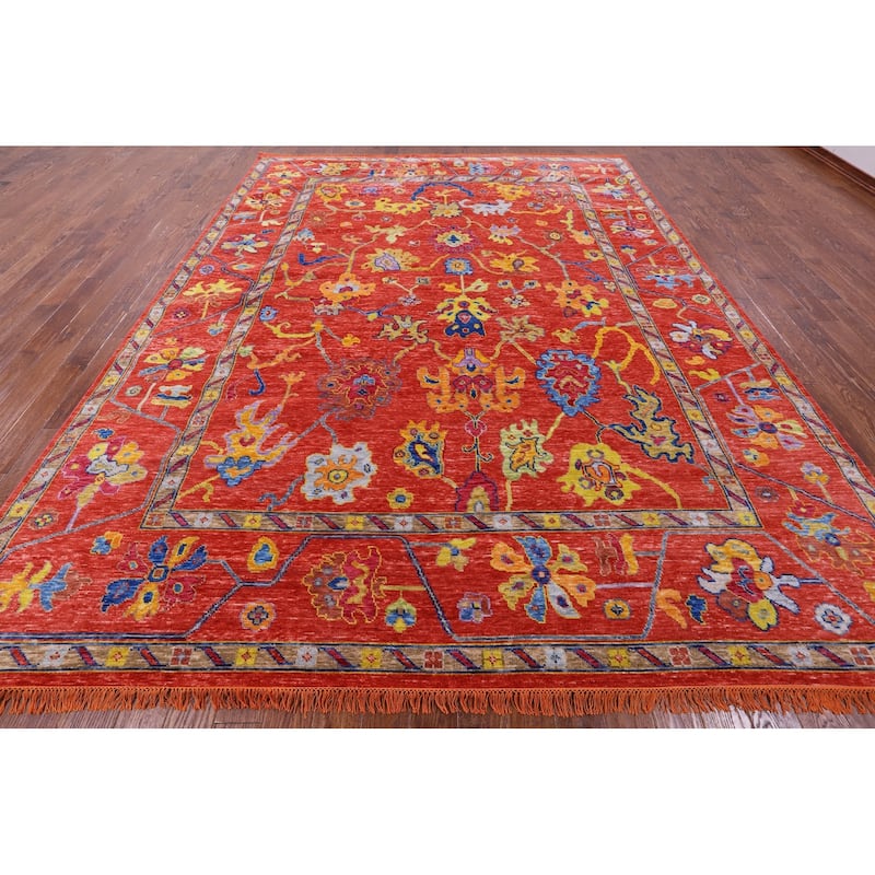 Golden Nile Orange Turkish Oushak Hand Knotted Wool Rug - 10' 3" X 13' 4"