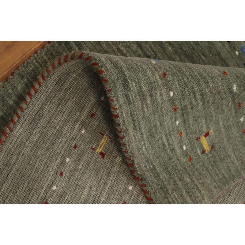 Hand Knotted Oriental 100% Wool Carpet Tribal Animal Pictorial Green Gabbeh Area Rug - 4' 11'' X 3' 0''