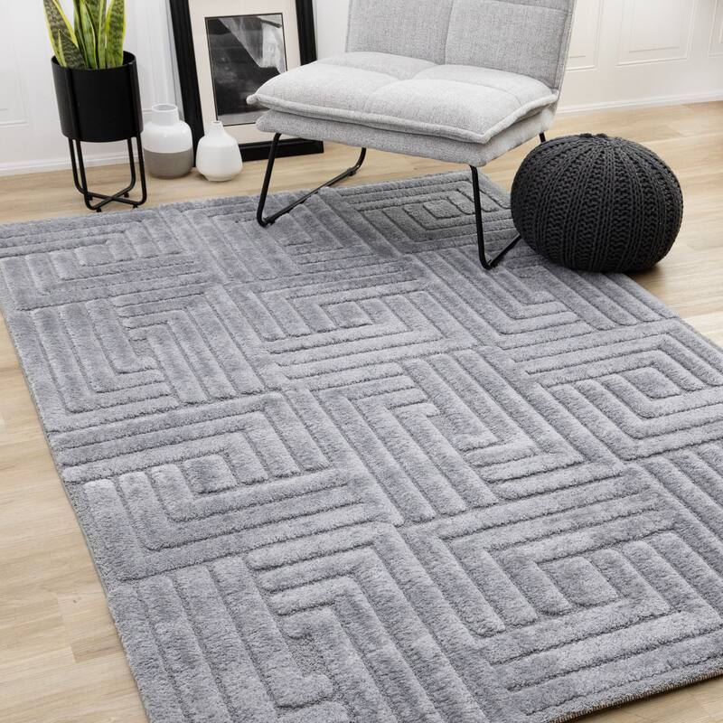 Lincoln Collection - Modern Luxurious Blue Plush Maze Area Rug