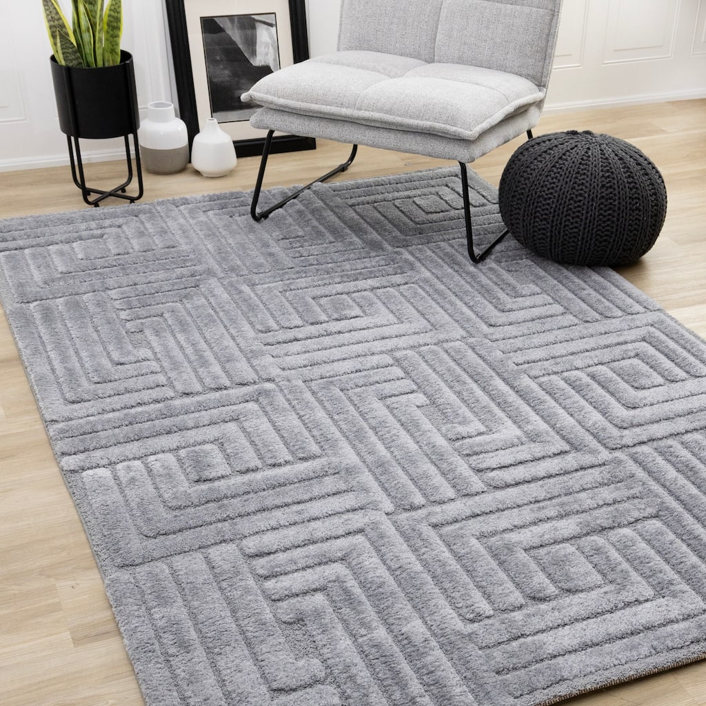 Lincoln Collection - Modern Luxurious Blue Plush Maze Area Rug