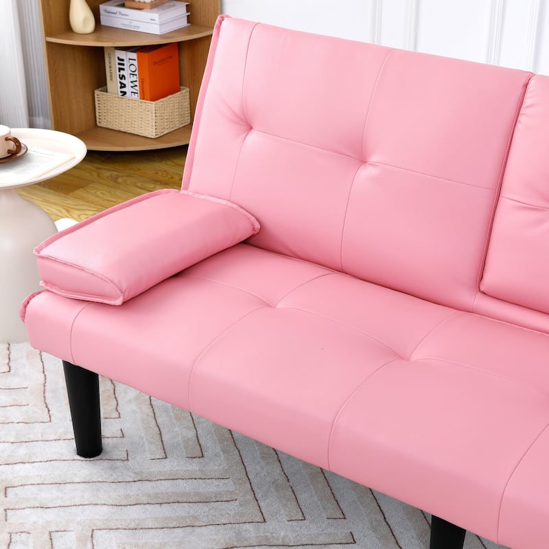 The 67-Inch Pvc Multi-Functional Sofa Bed,With A Foldable And Cup Holder Design