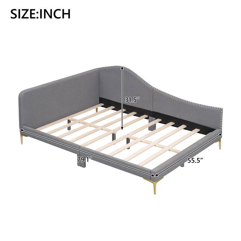 Modern Grey Upholstered Full Size Daybed with Headboard and Armrest