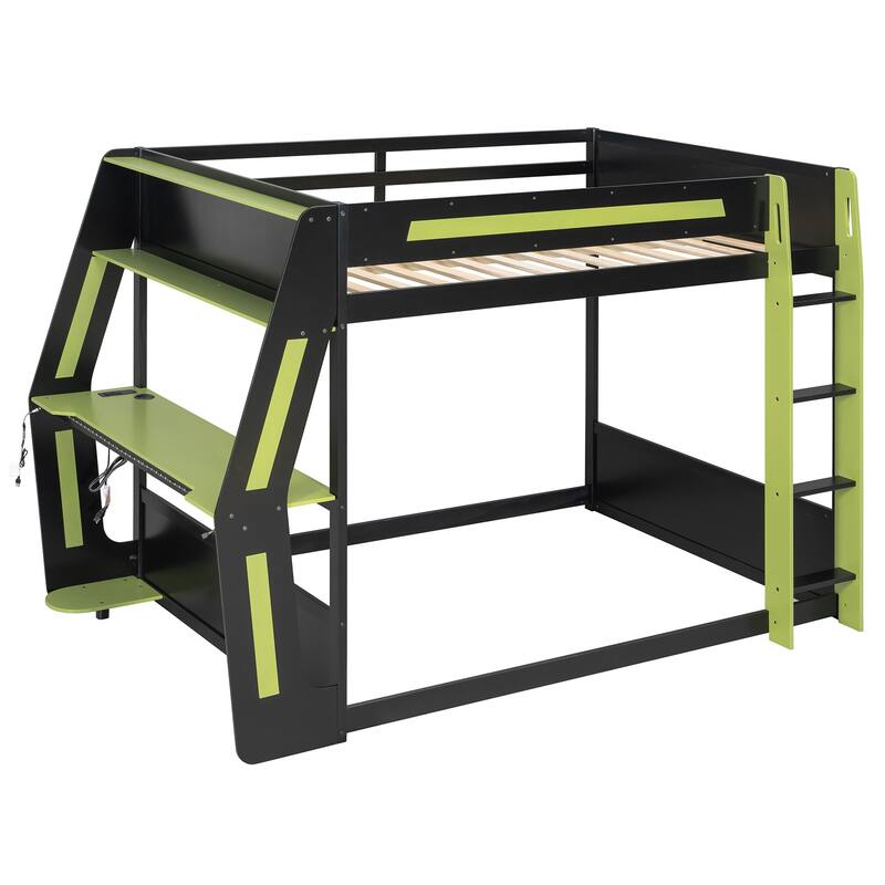 Full Size Gaming Loft Bed with RGB Desk & LED Lights - Heavy Duty Esports Bunk Bed with USB Ports, Cable Management for Gamers