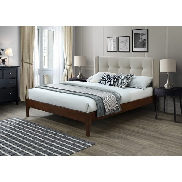 Conway MidCentury Modern Wingback Queen Platform Bed Frame Bed Bath