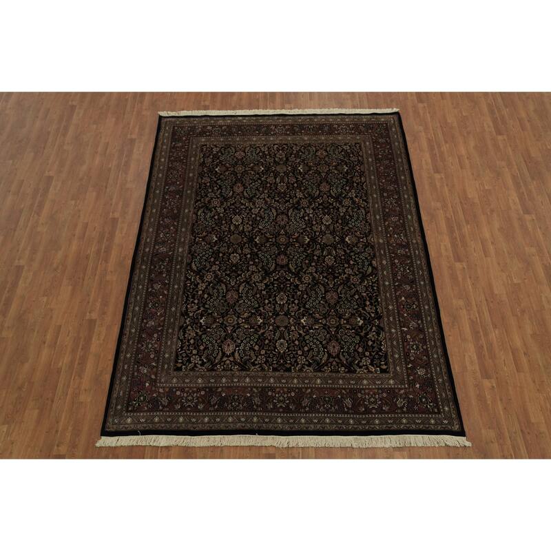 Hand Knotted Oriental 100% Wool Carpet Traditional All-Over Navy Blue & Blues Tabriz Area Rug - 10' 7'' X 7' 9''