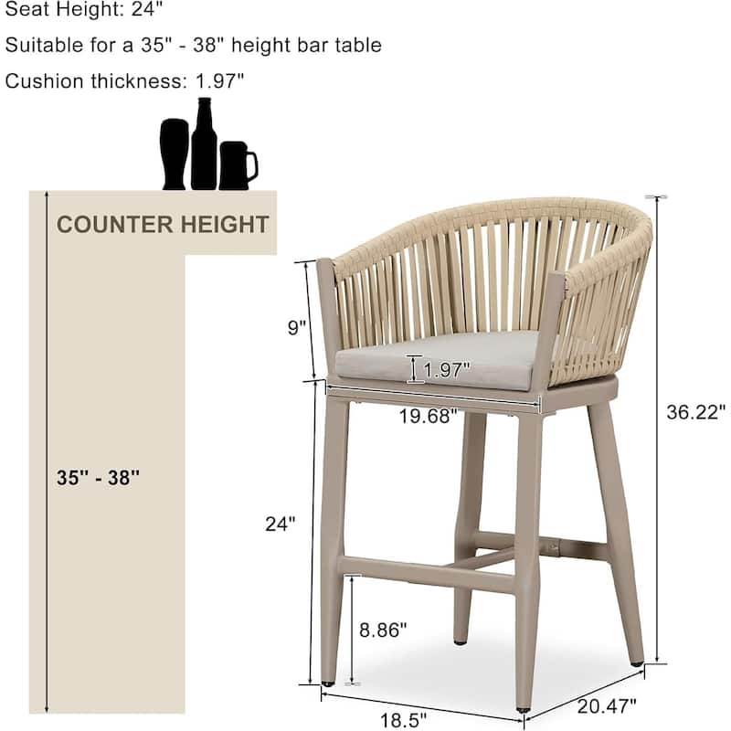 PURPLE LEAF 2 Set of Modern Bar Stool with Backrest and Arm Aluminum Legs Cushion include