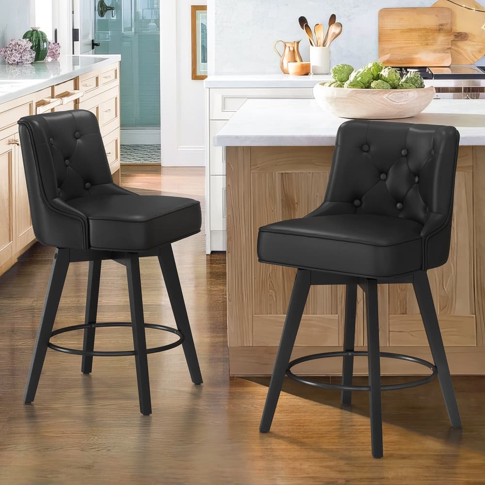 26 in. Counter Height Stool Modern Upholstered Swivel Set of 2 Bar Stools with Back