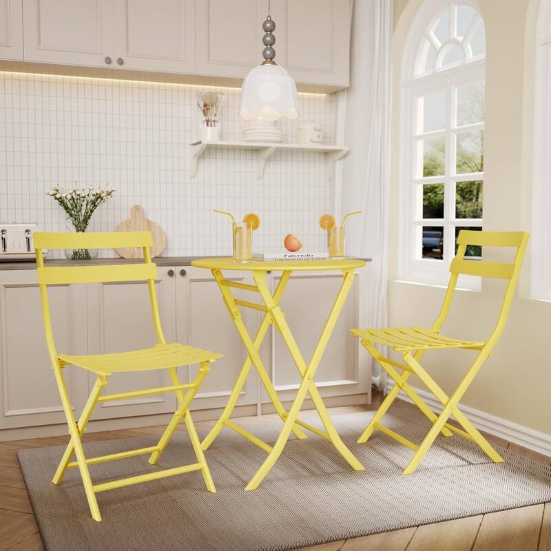 3 Pieces Patio Foldable Round Table and 2 Chairs