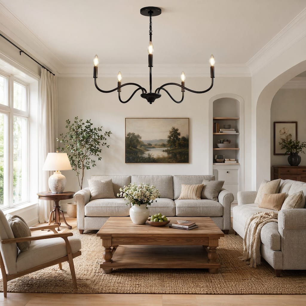 5-light Adjustable Height 360 Rotating Chandelier in Black