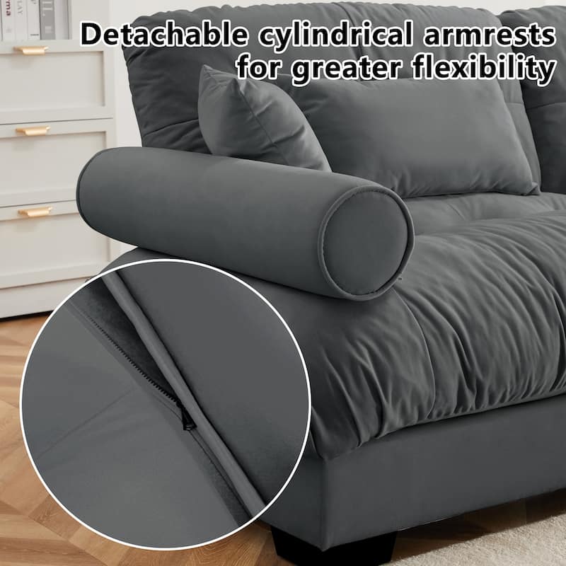 U-Shaped Velvet Sectional Sofa Set with Ottoman, 130" 3-Seater Modular Sofa withRound Armrests, Modern Upholstered Couch