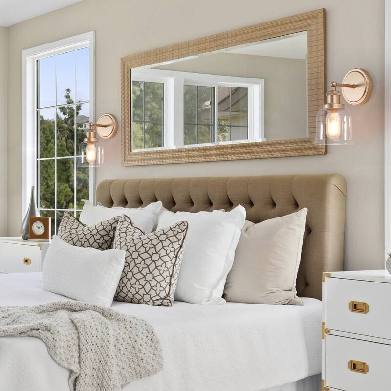 Modern Gold Dimmable LED Bathroom Mirror Vanity Lights Cylinder Glass Wall Sconce