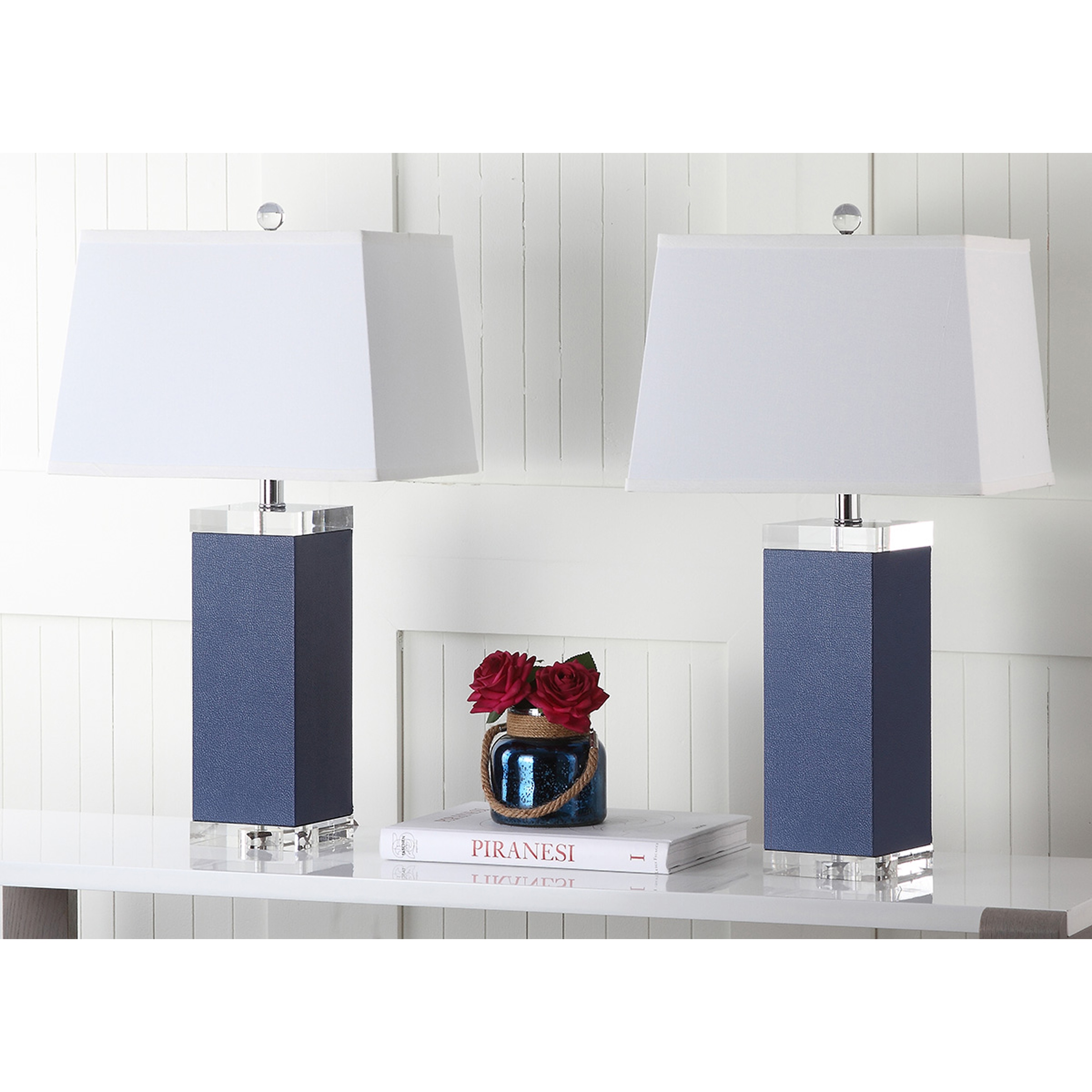 SAFAVIEH Lighting 27 inch Navy Deco Leather Table Lamp Set of 2
