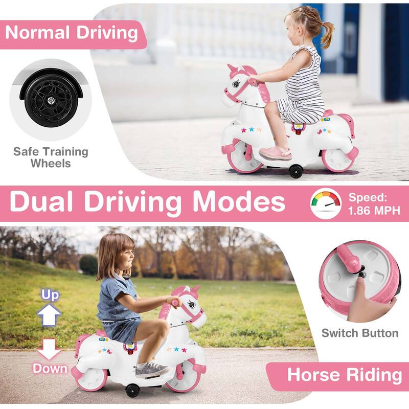 Costway 12V Kids Ride on Unicorn Toy with Training Wheels Music - See Details