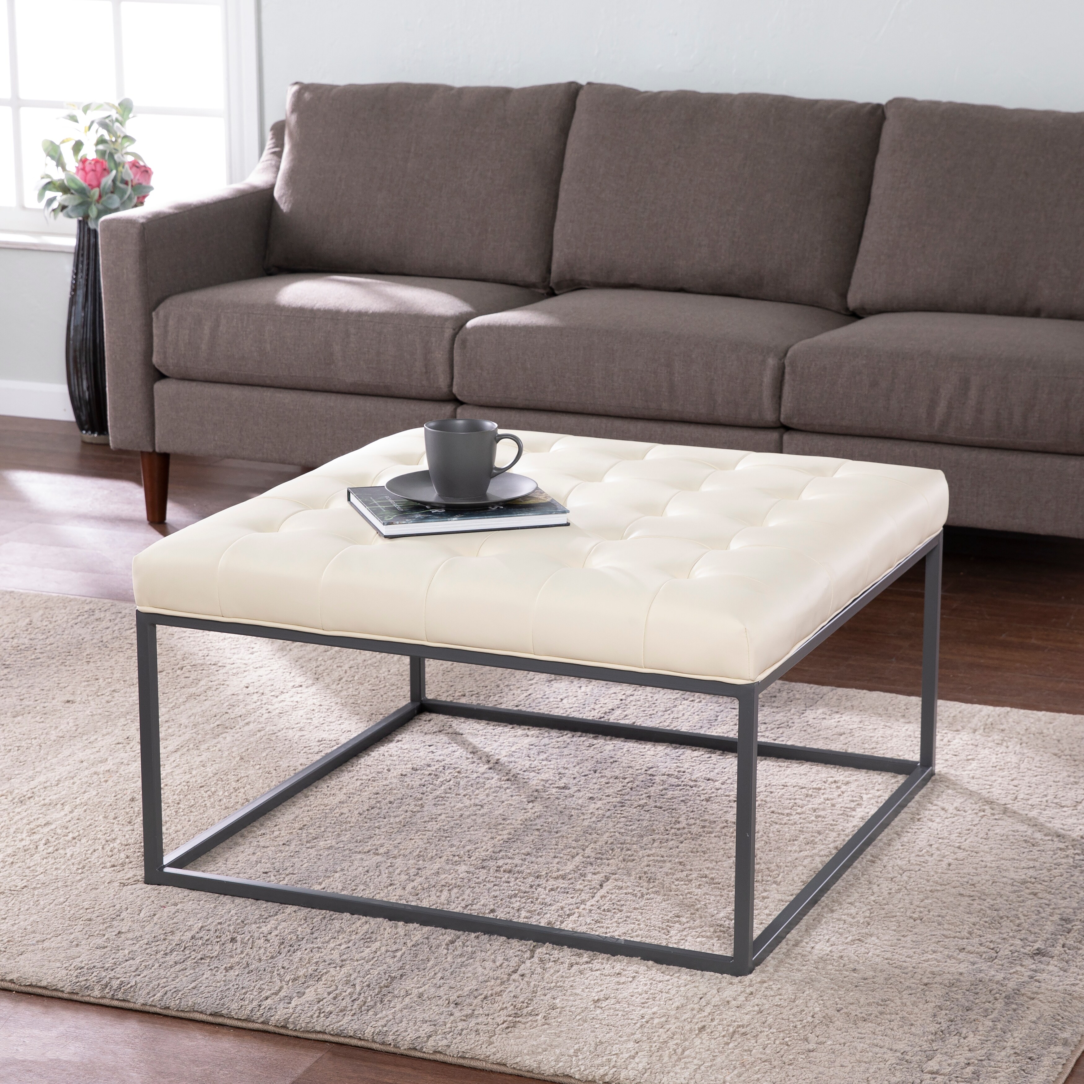 Square leather shop tufted ottoman
