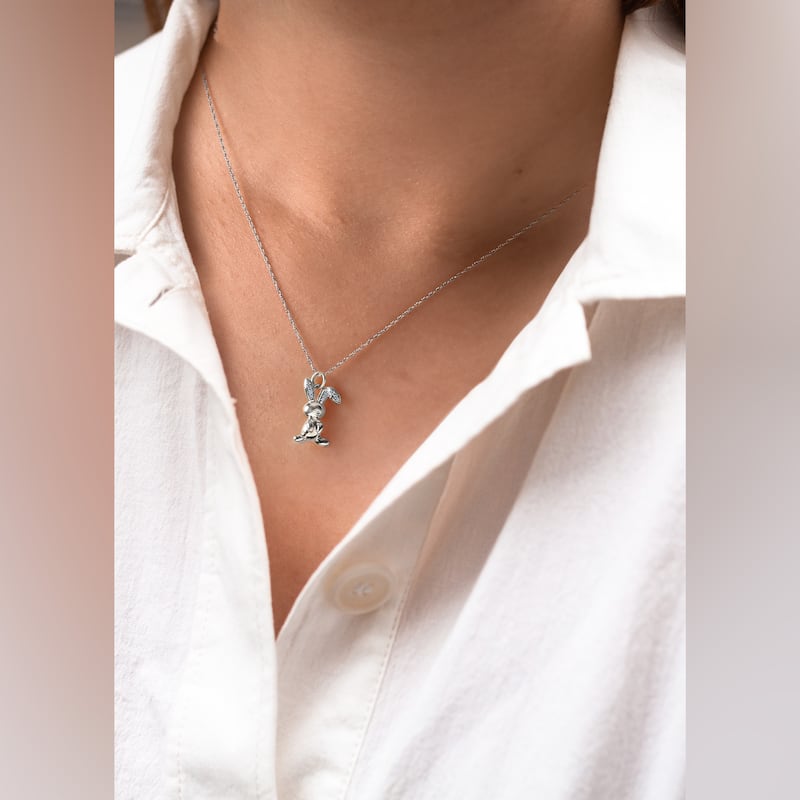 1/20ct TDW Diamond Animal Giraffe, Bunny and Dachshund Dog Necklace in Gold Plated Silver for Women