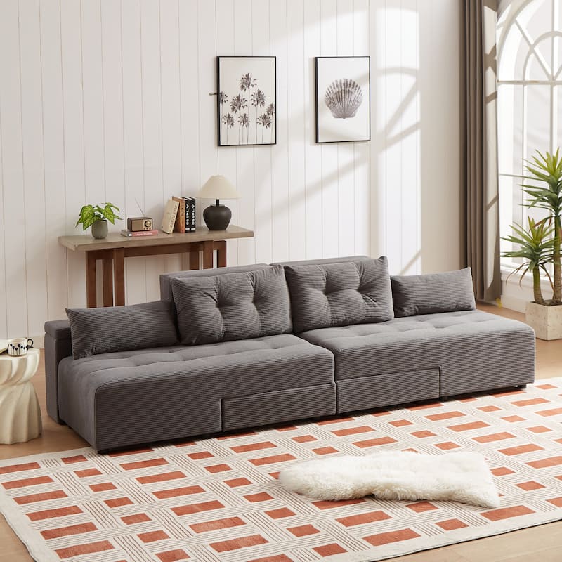 94'' Corduroy 3-in-1 Convertible Sofa with Storage