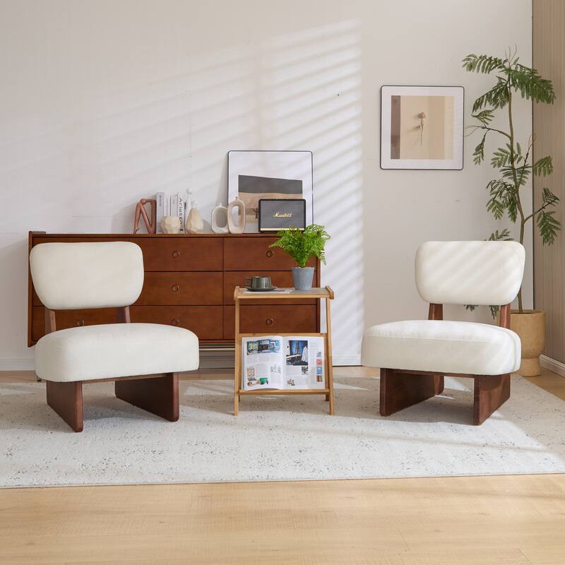 Set of 2 Modern Beige Lounge Chair with Sturdy Wood Base for Living Room Bedroom Office