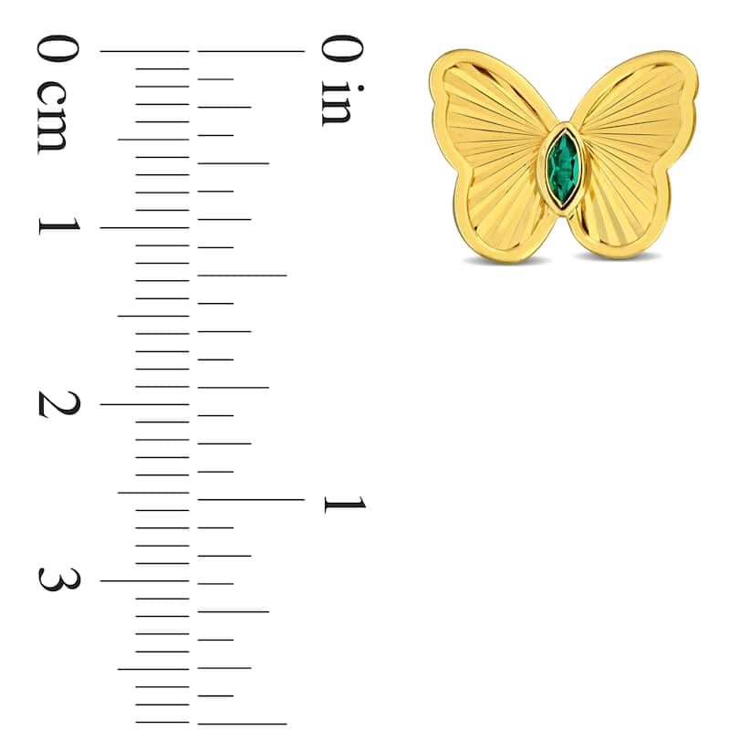 Miadora 1/4ct TGW Marquise-Cut Created Emerald Butterfly Stud Earrings in Yellow Silver