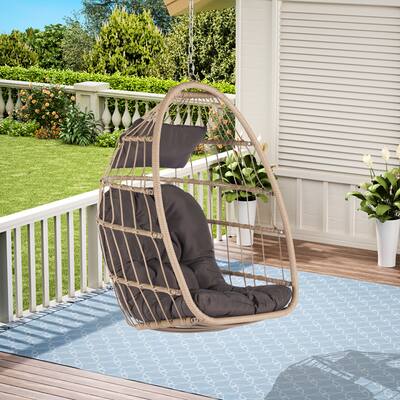 Outdoor Garden Rattan Egg Swing Chair Hanging Chair Wood