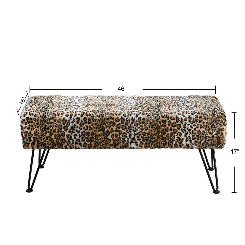 Home Soft Things Animal Pattern Ottoman Bench with Black Metal Legs