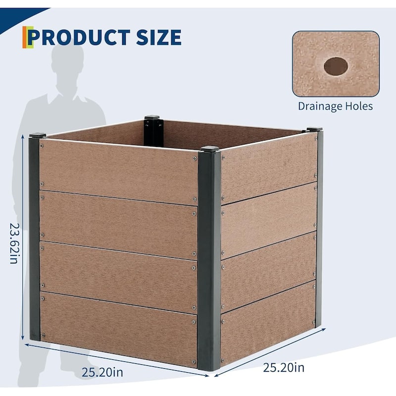 25.2" Elevated Garden Bed for Vegetables & Herbs, Planter Box with Bottom
