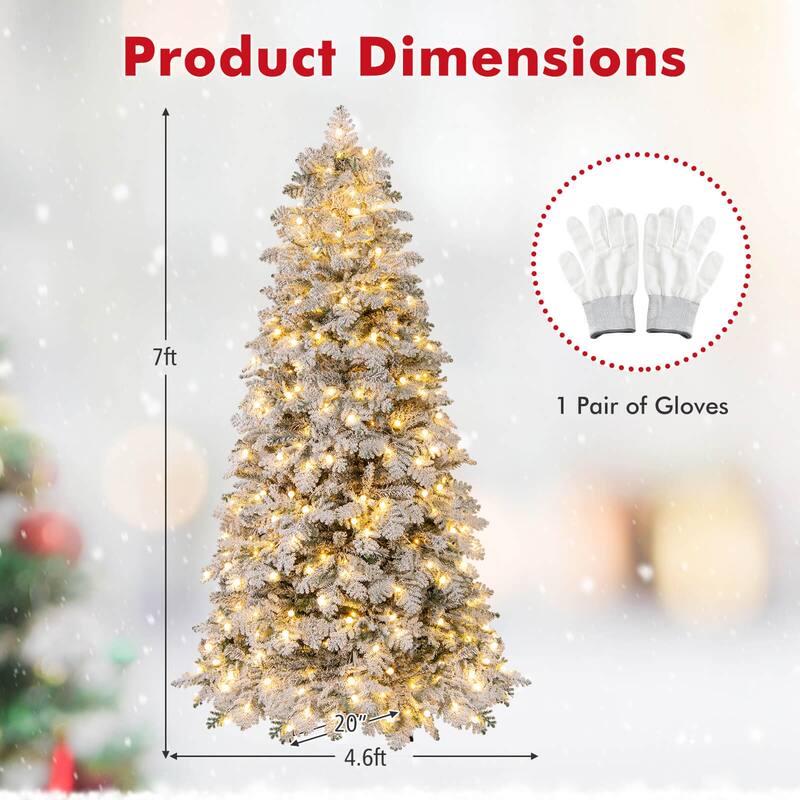 Costway 6/7 FT Artificial Snow-flocked Christmas Tree with 130 Balls, - See Details